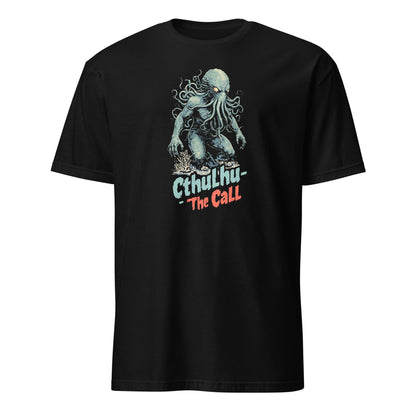 Black t-shirt with Cthulhu graphic and text 'Cthulhu The Call' on a white background