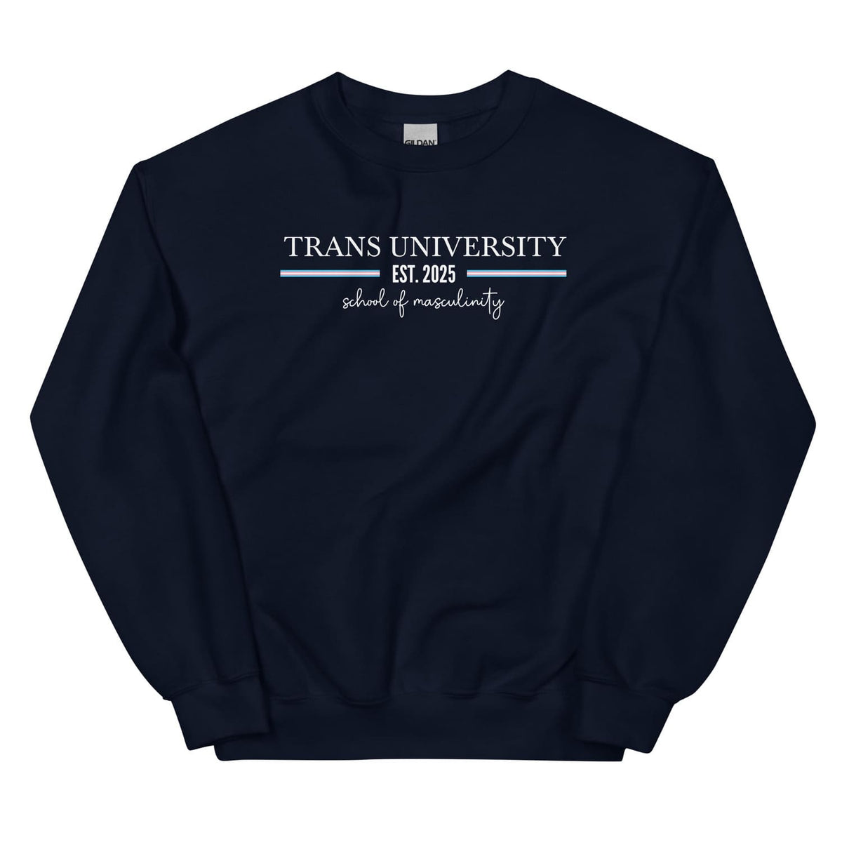 Navy transgender ftm sweatshirt with custom year of transition  on a white background