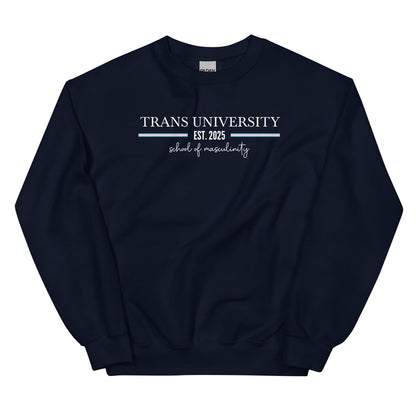 Navy transgender ftm sweatshirt with custom year of transition  on a white background
