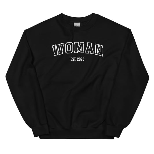 Black mtf transgender sweatshirt with woman and custom transition year on a white background