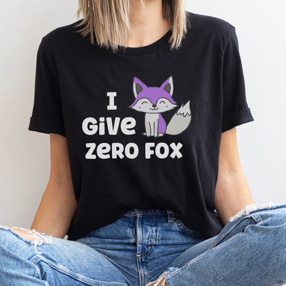 Asexual person wearing an ace pride  funny black t-shirt with a fox graphic and text.