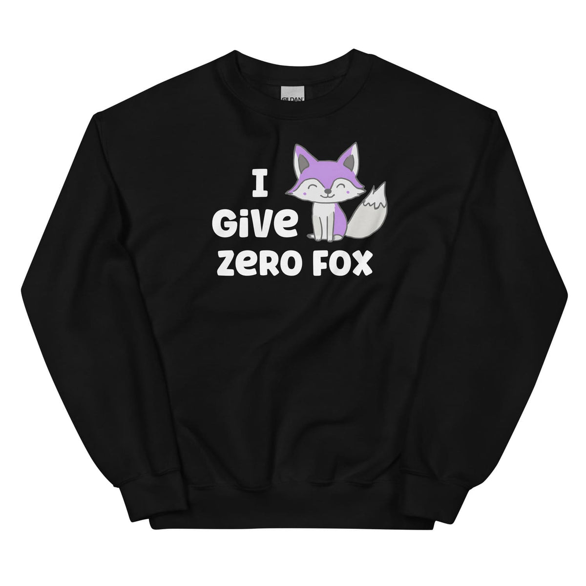 Black asexual sweatshirt with a fox graphic and text on a white background