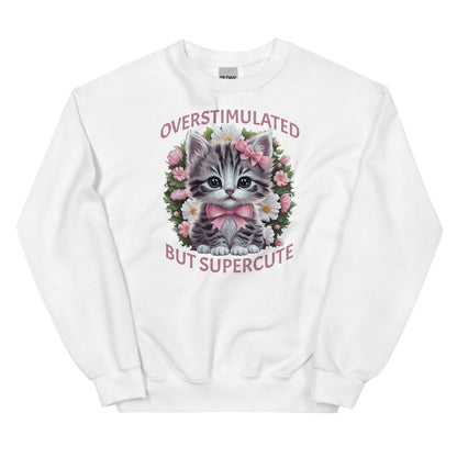 White neurospicy sweatshirt with a kitten graphic and text on a white background