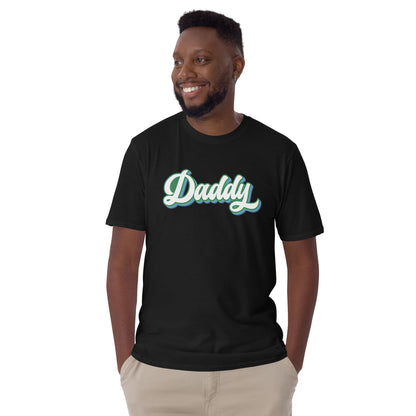 gay mlm daddy shirt, vincian flag colours, black model