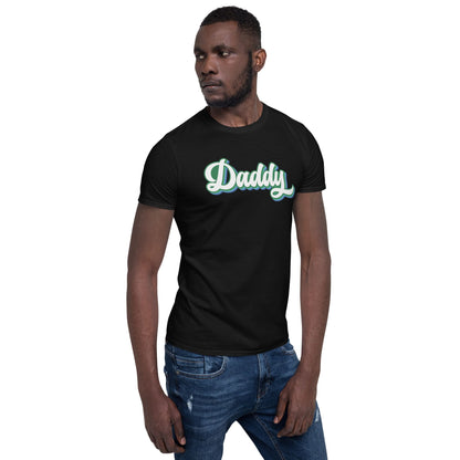 gay mlm daddy tee shirt, vincian flag colours, black model2