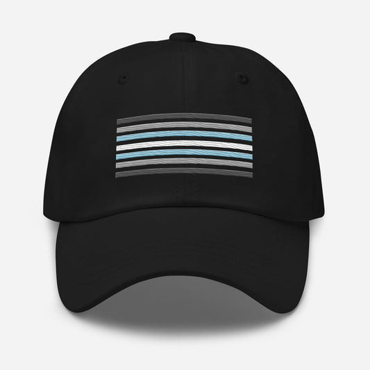 demiboy hat, demigender pride flag embroidered cap, black