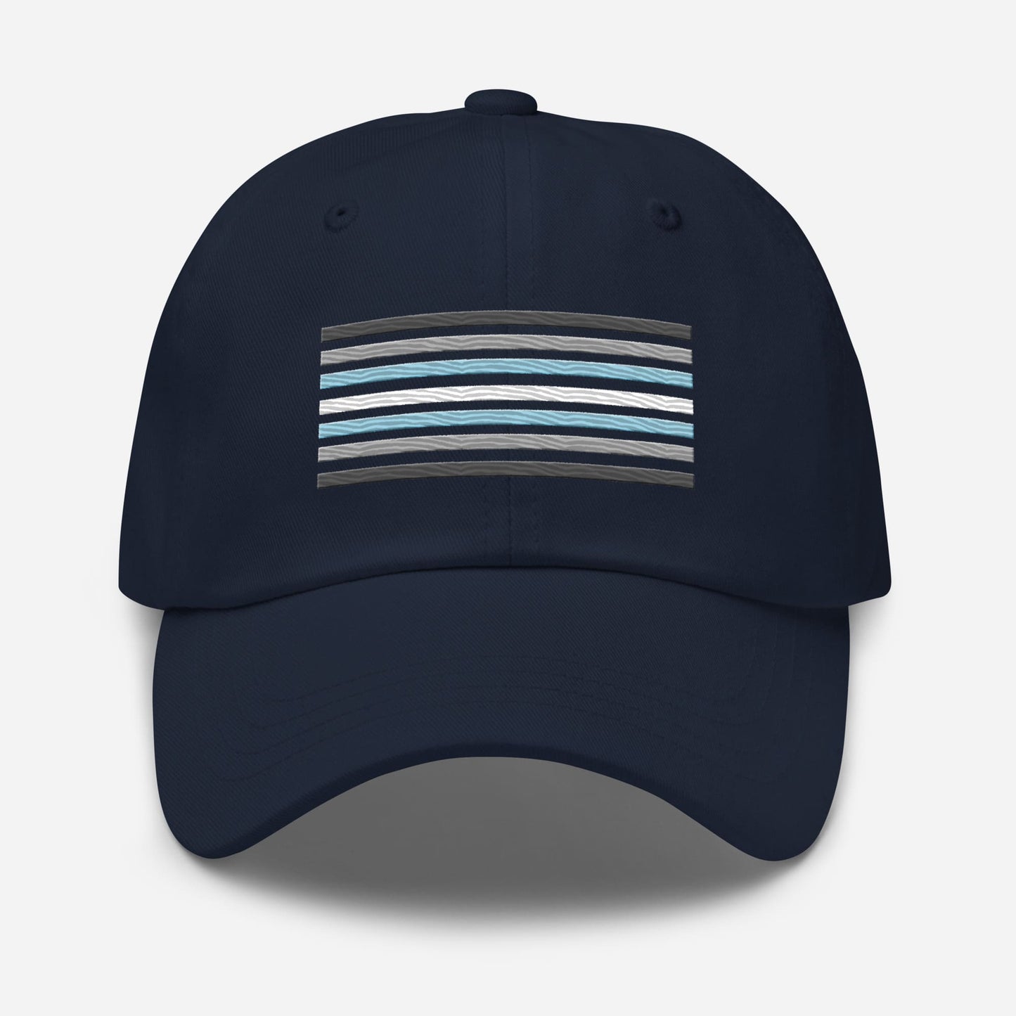 demiboy hat, demigender pride flag embroidered cap, navy