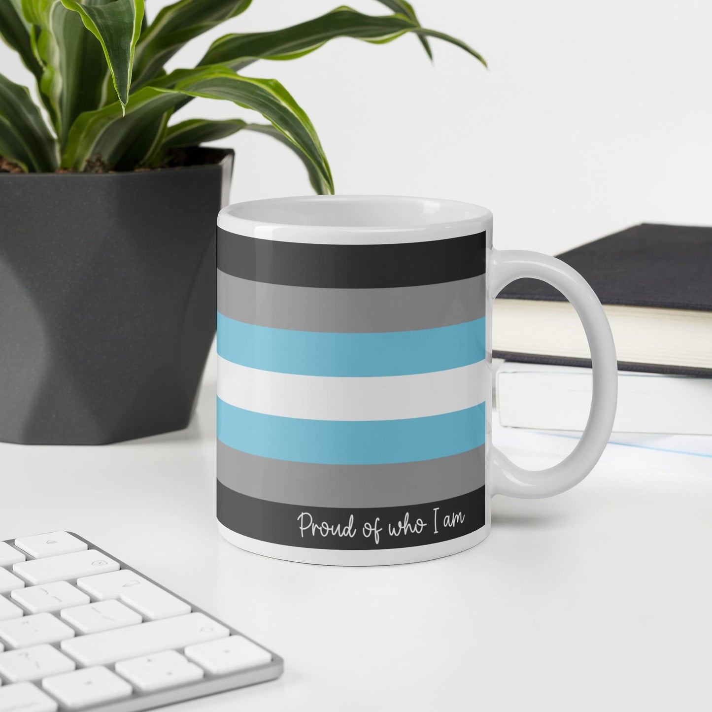 demiboy coffee mug on desk