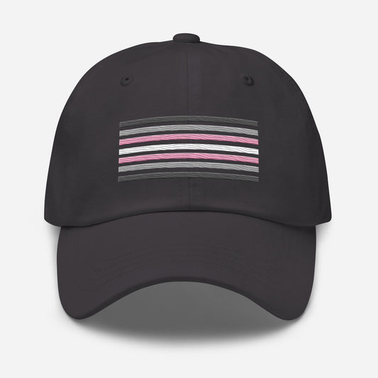 demigirl hat, demigender pride flag embroidered cap, grey