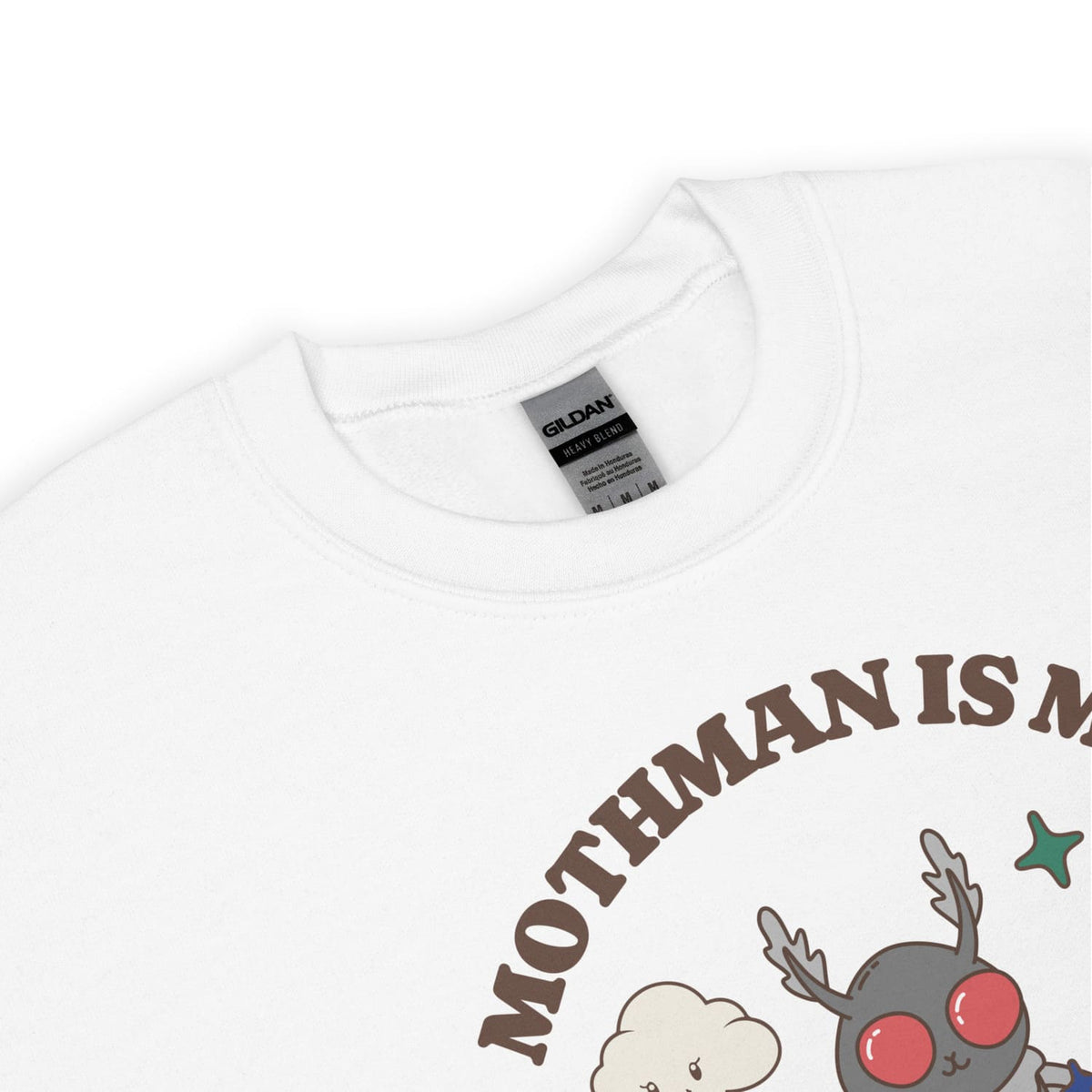 White t-shirt with mental health  mothman graphic design on a white background