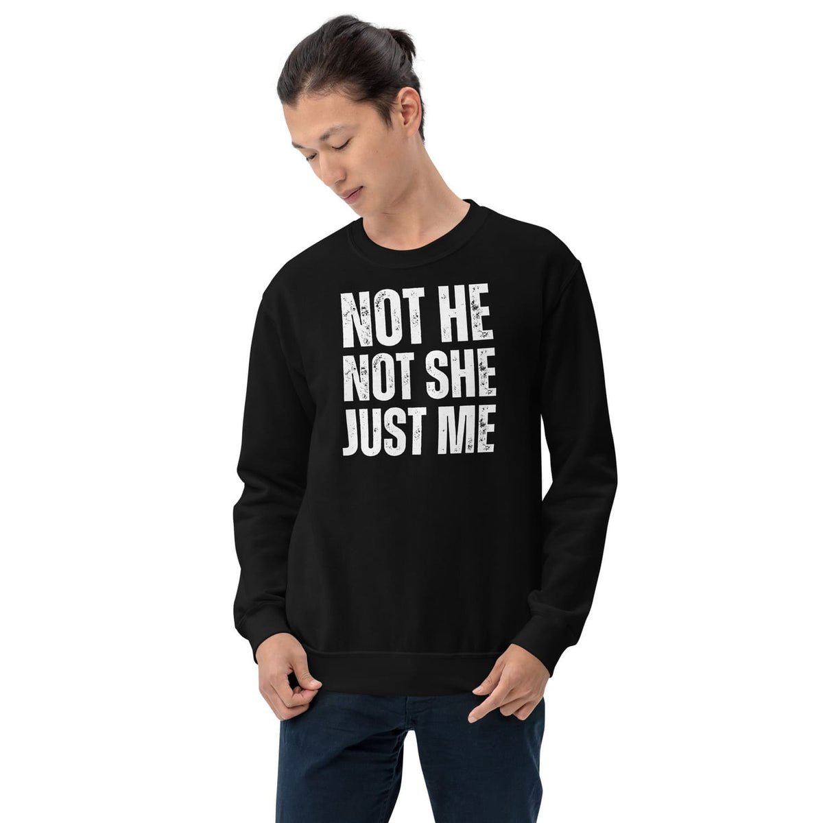 person wearing black nonbinary sweatshirt