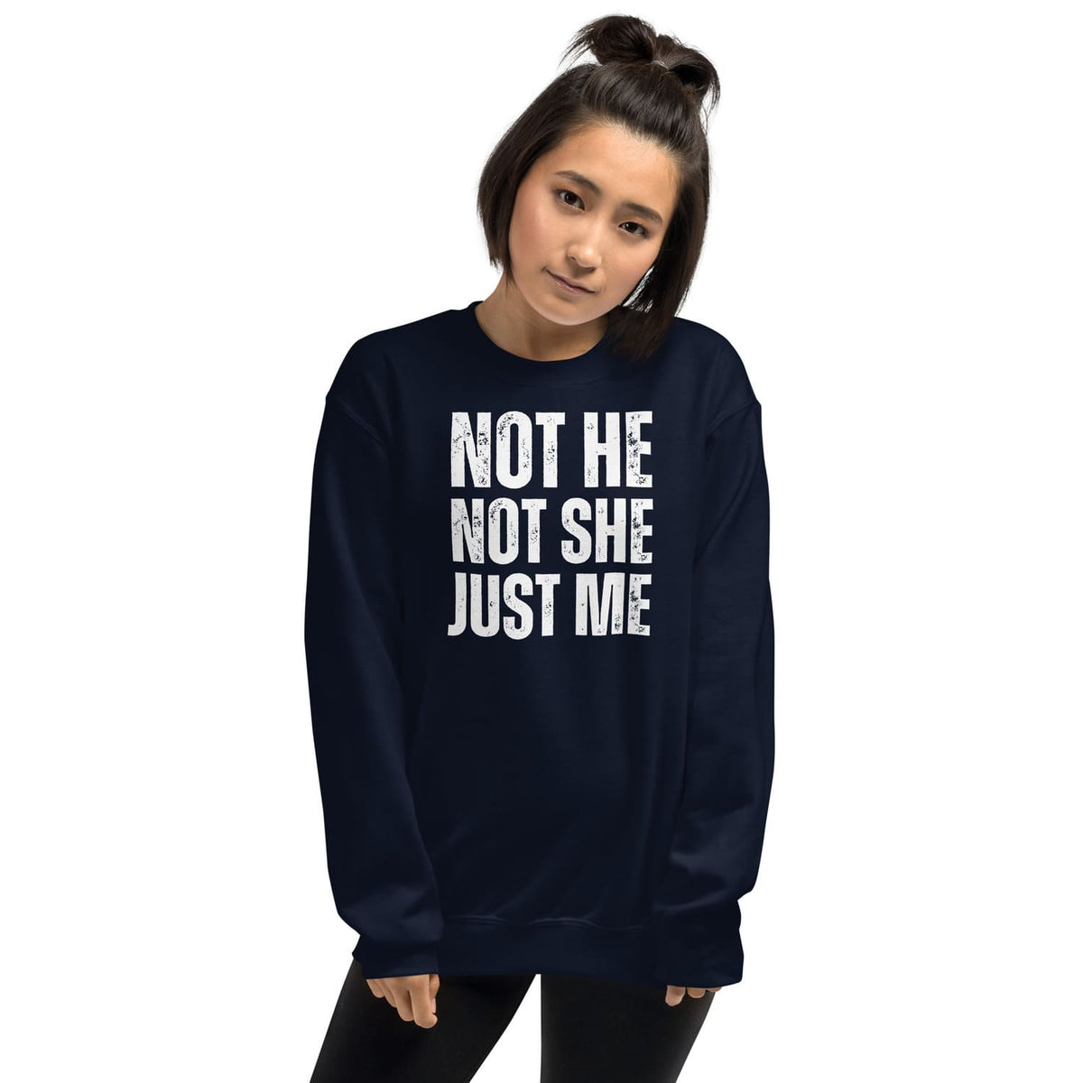 merson wearing navy nonbinary sweatshirt