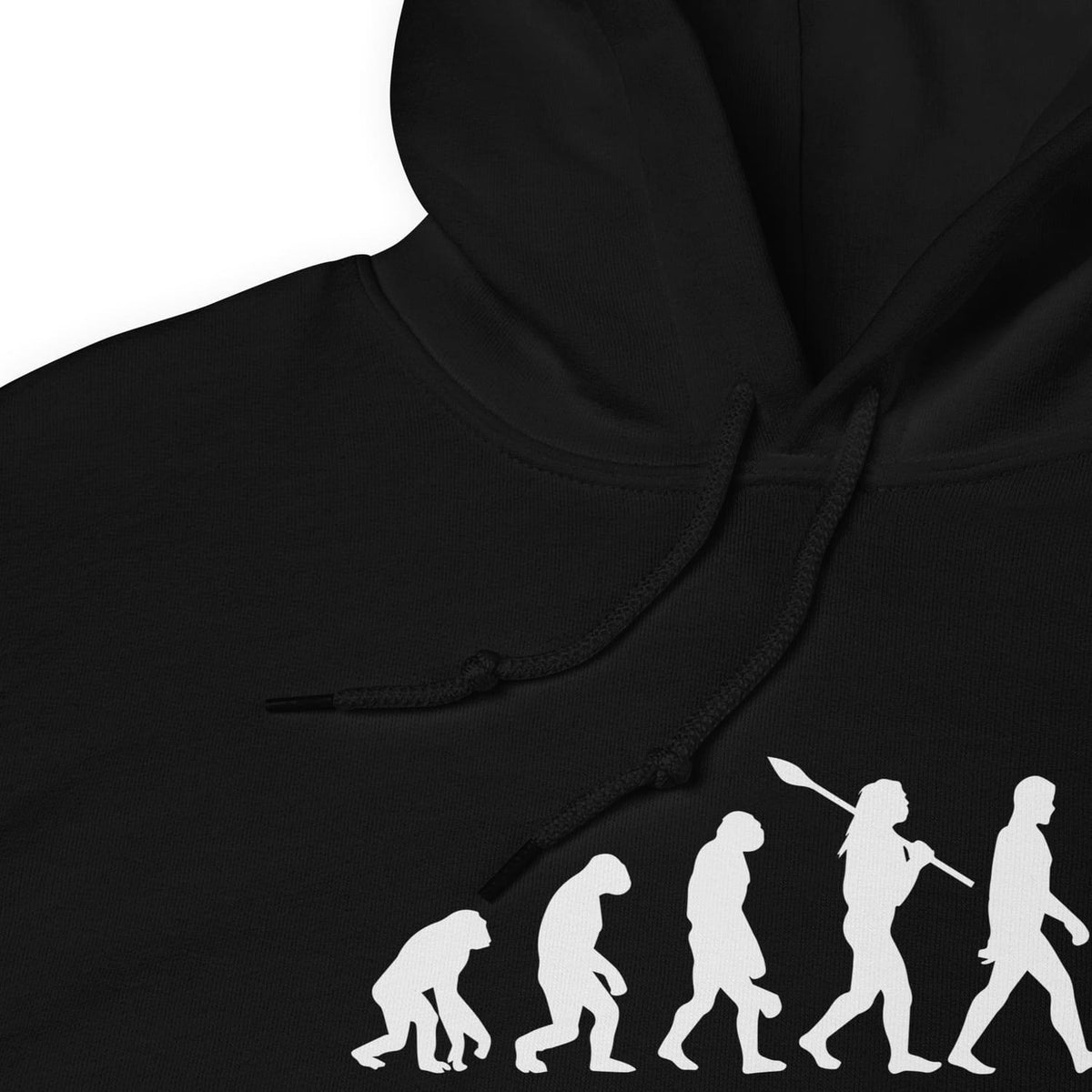 Black transgender mtf hoodie with white evolution graphic on a white background