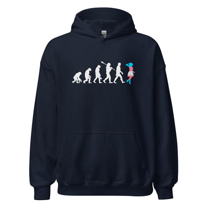 Navy blue transgender mtf hoodie with a unique design on a white background