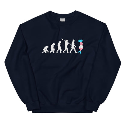 Navy trans pride sweatshirt with a graphic design on a white background