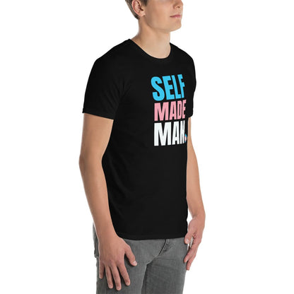 transgender FTM shirt, self made man trans pride, model side