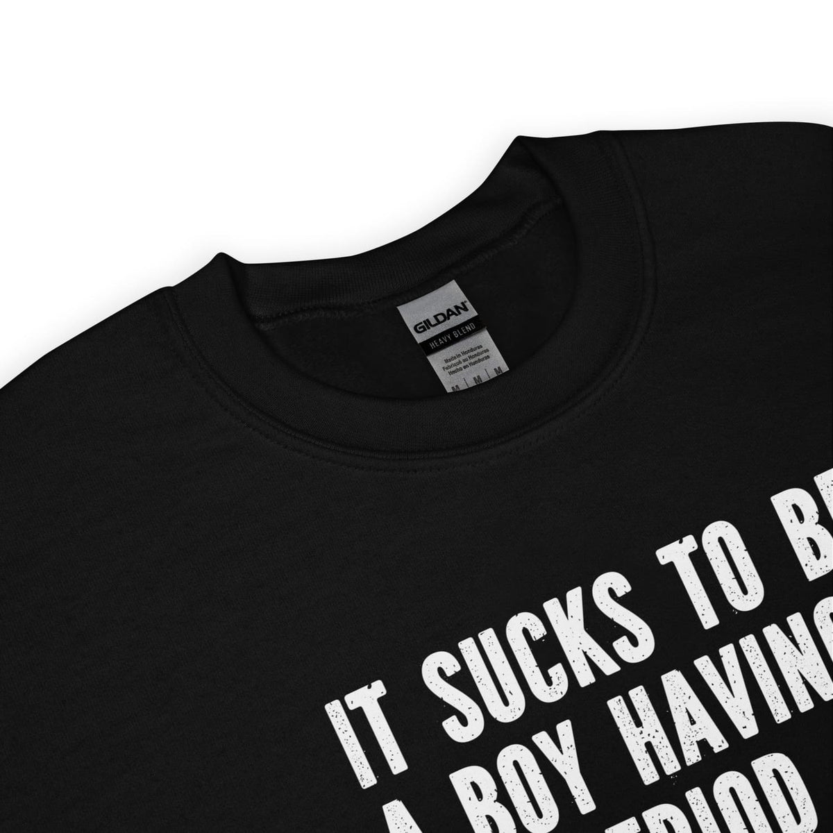 zoom on ftm transgender Black sweatshirt with white text and Gildan label on a white background