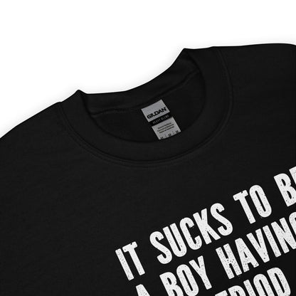 zoom on ftm transgender Black sweatshirt with white text and Gildan label on a white background