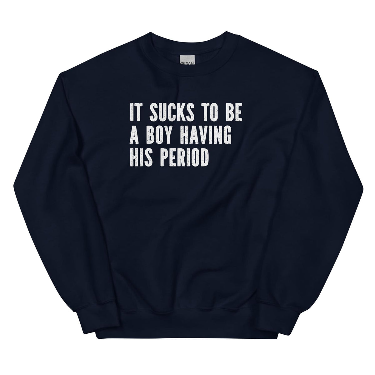 Navy ftm transgender  sweatshirt with white text on a white background