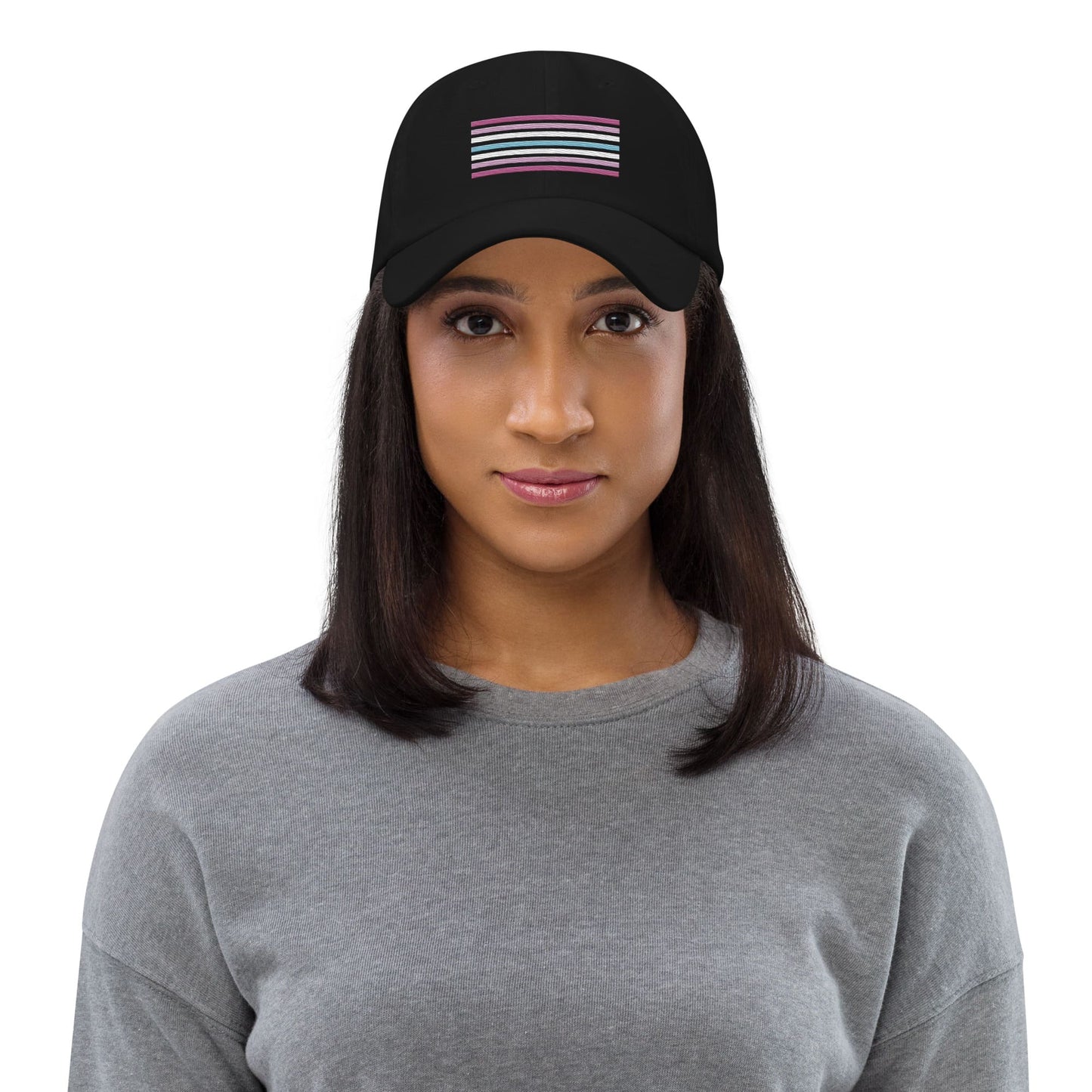 femboy hat, femboi pride flag embroidered cap, model front