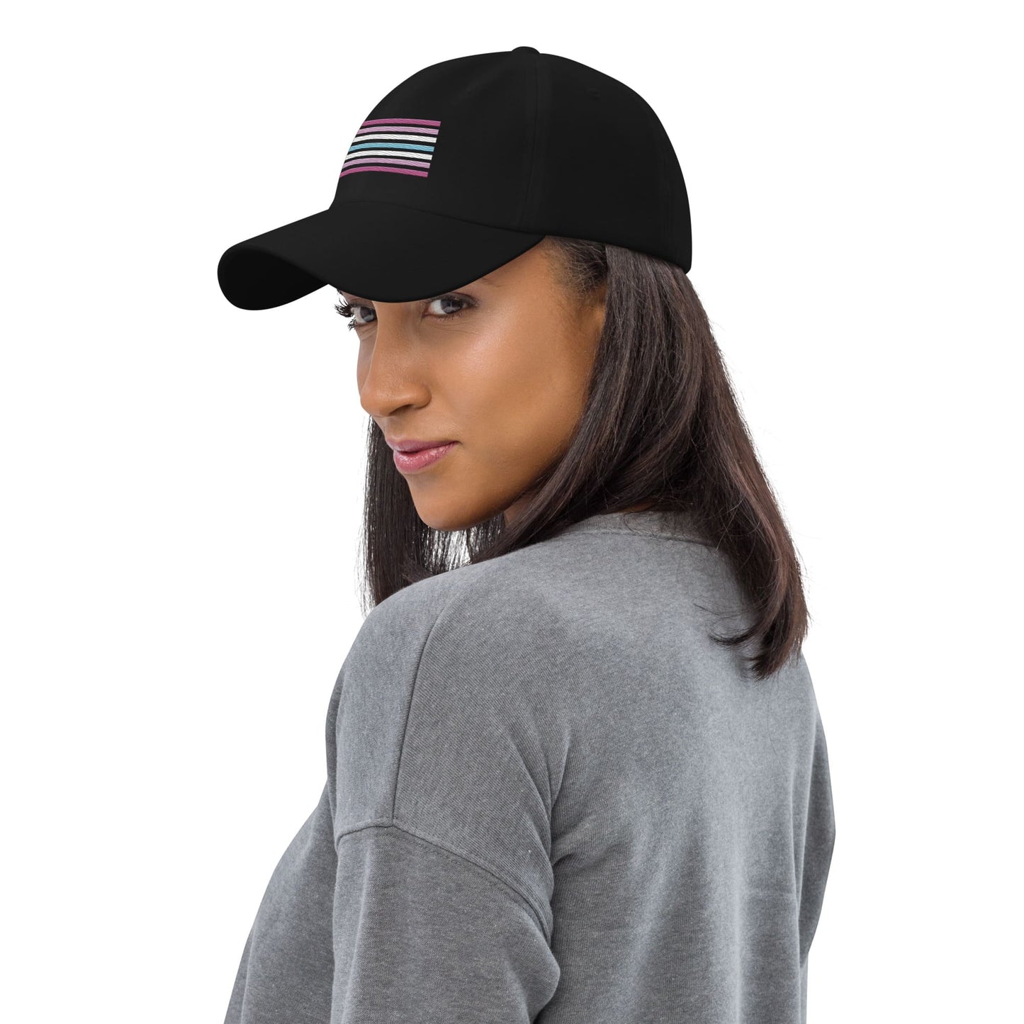 femboy hat, femboi pride flag embroidered cap, model side