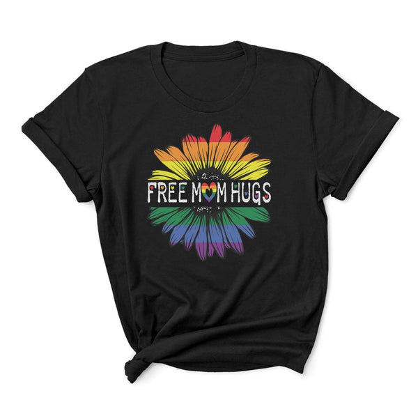Shirtracer Damen T-Shirt – LGBTQ Pride Flag Design Mit 'Free Hugs' Schriftzug, Aus Baumwolle