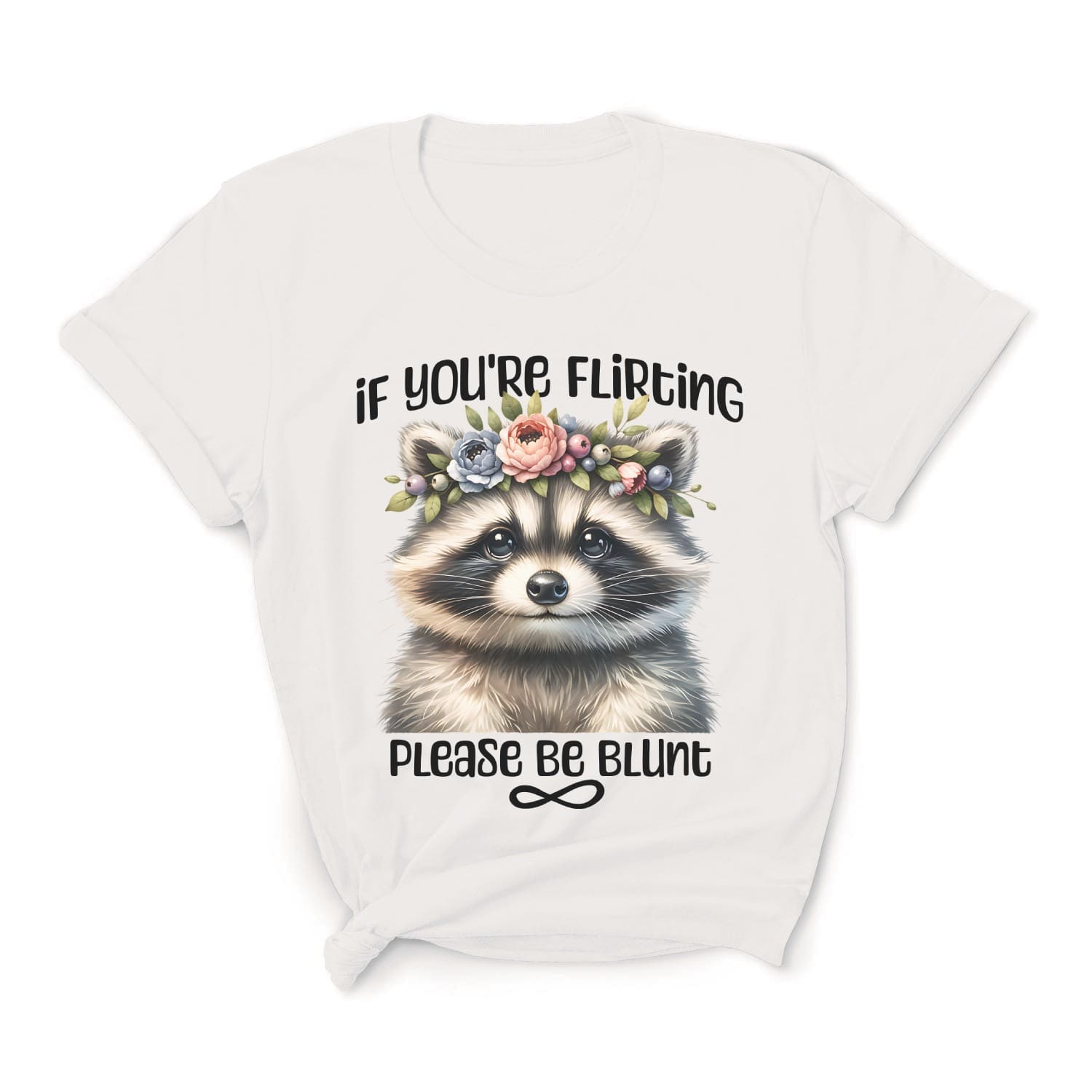 White t-shirt with a raccoon graphic and text on a white background: Subtle Neurodivergent Shirt, Autism Awareness Tee, ADHD AuDHD Warrior T-Shirt, Cute Raccoon Shirt For Neurospicy, Neurodivergent Gift