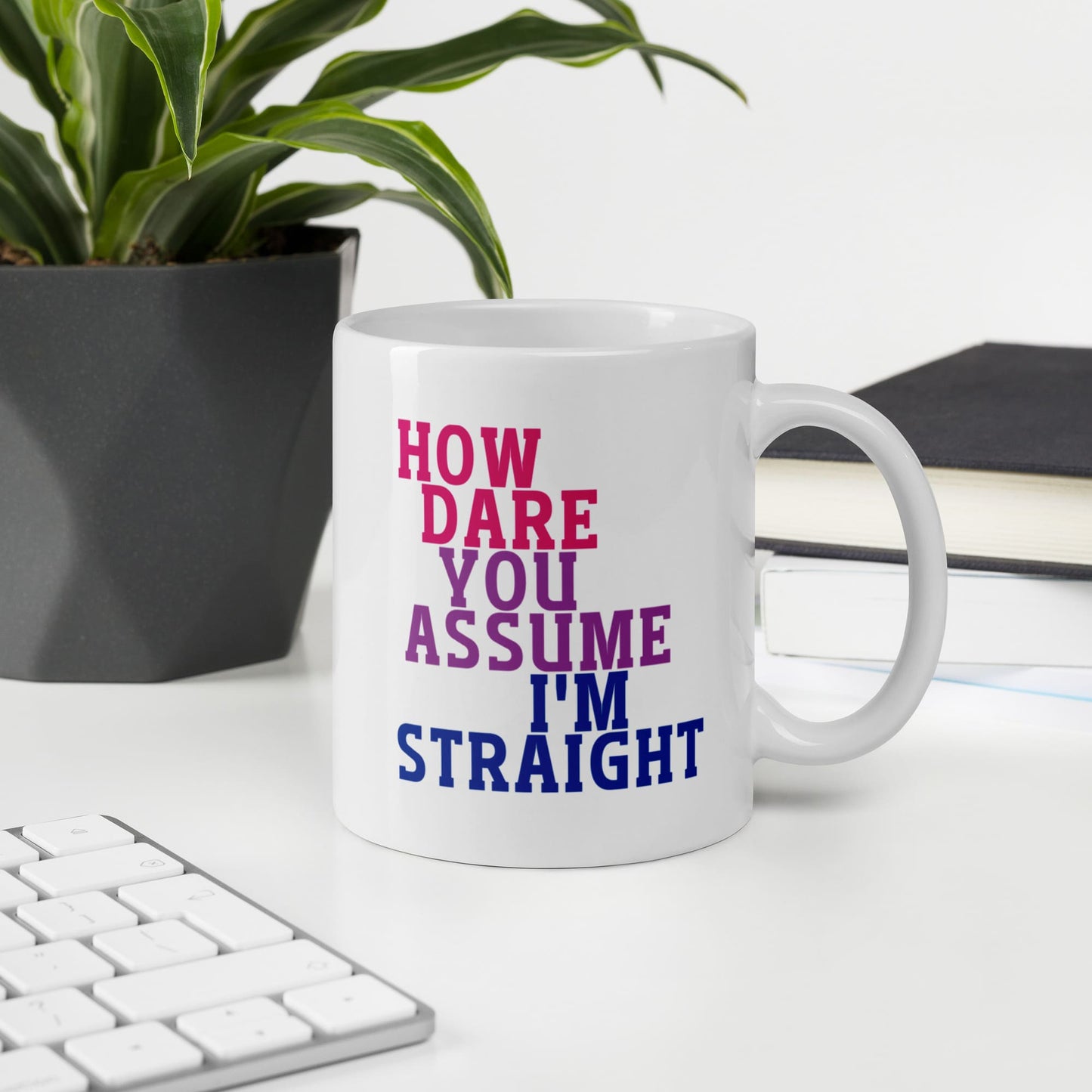 funny bisexual coffee mug, on desk