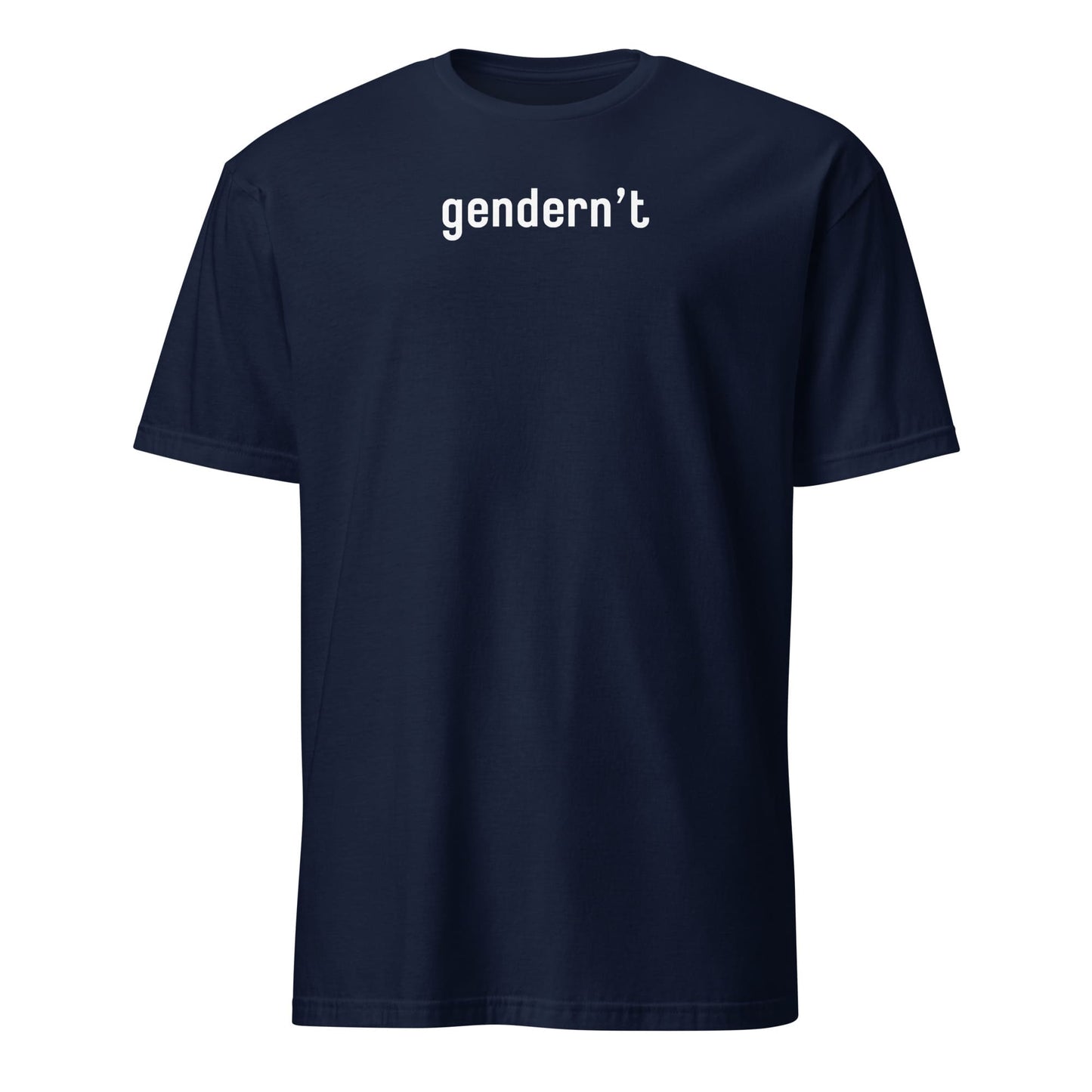 fun nonbinary Navy blue t-shirt with 'gendern't' text on a white background