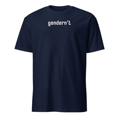 fun nonbinary Navy blue t-shirt with 'gendern't' text on a white background