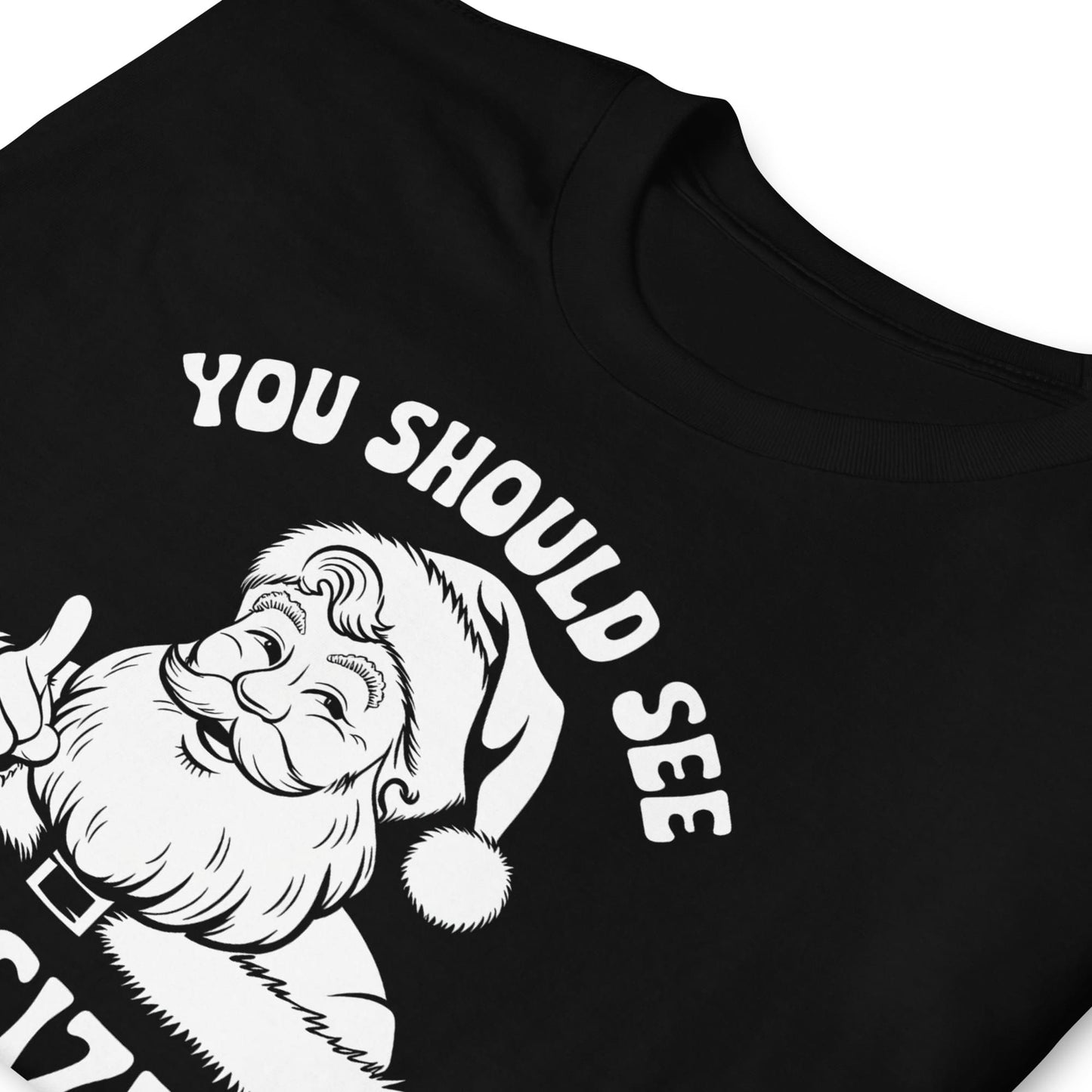 shirt detail : Rude Santa Men's T-Shirt, Funny Adult Humor Christmas Tee, Holiday Season Gift, Boyfriend Shirt, Spicy Husband Present, Gift For Him