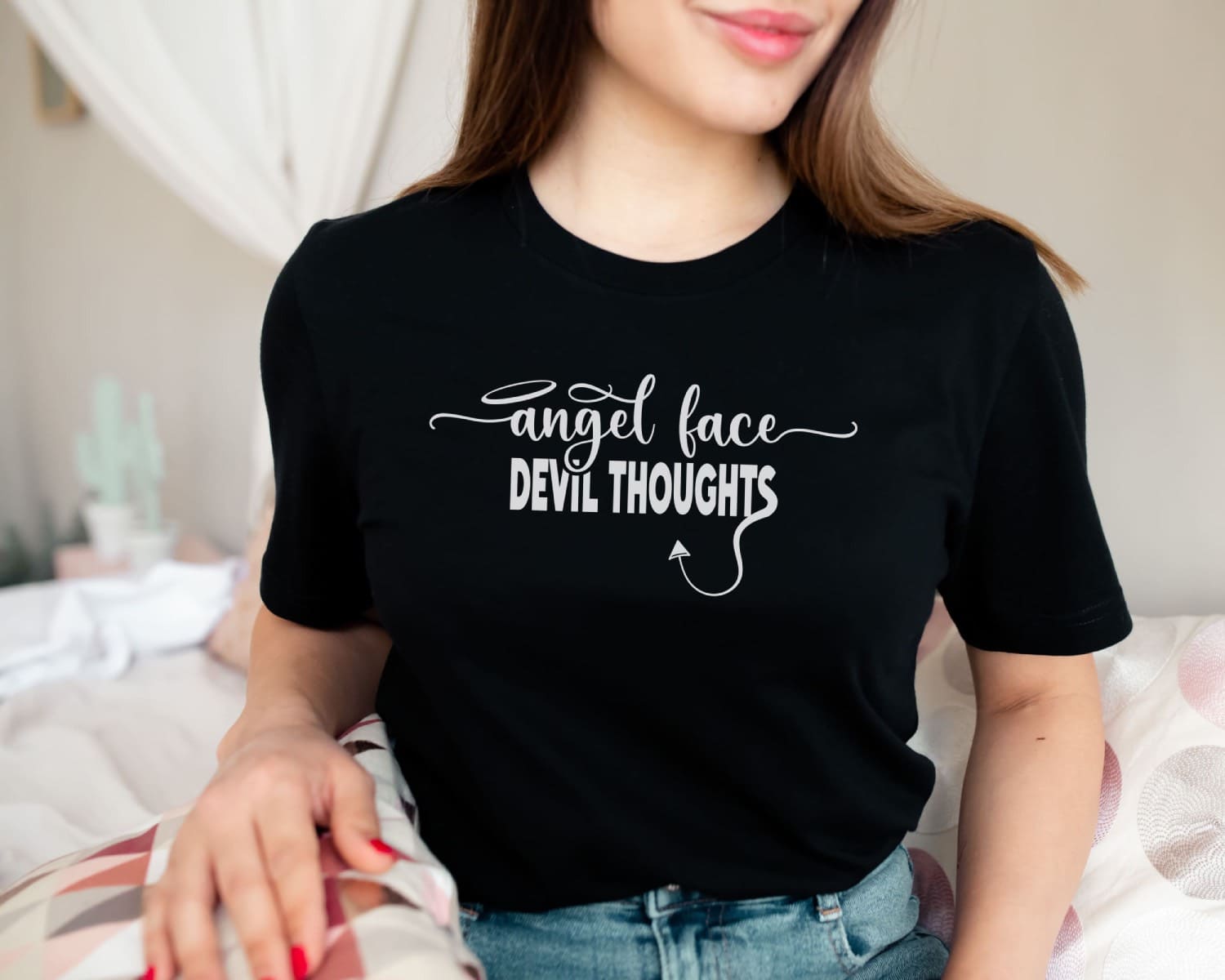 Funny naughty thoughts sassy t-shirt in use