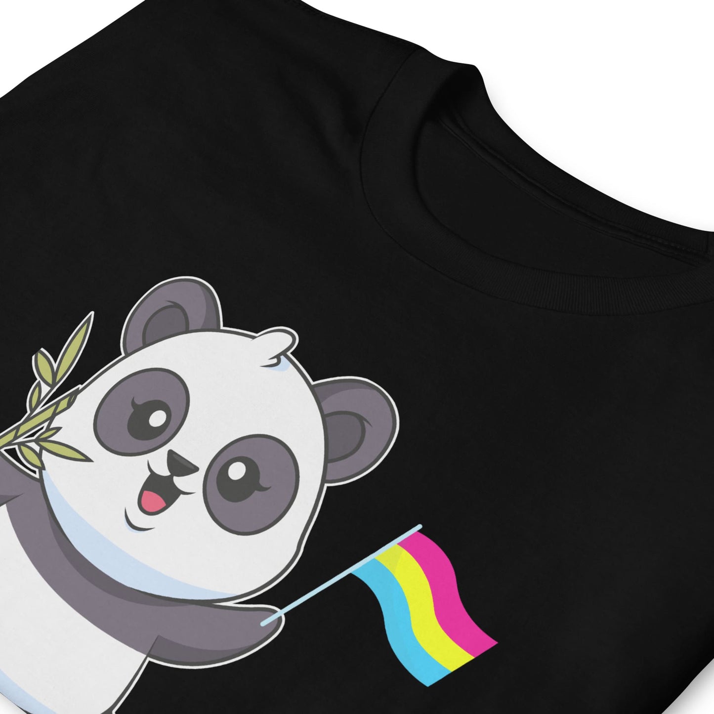 pansexual shirt, cute panda with pan pride flag, zoom