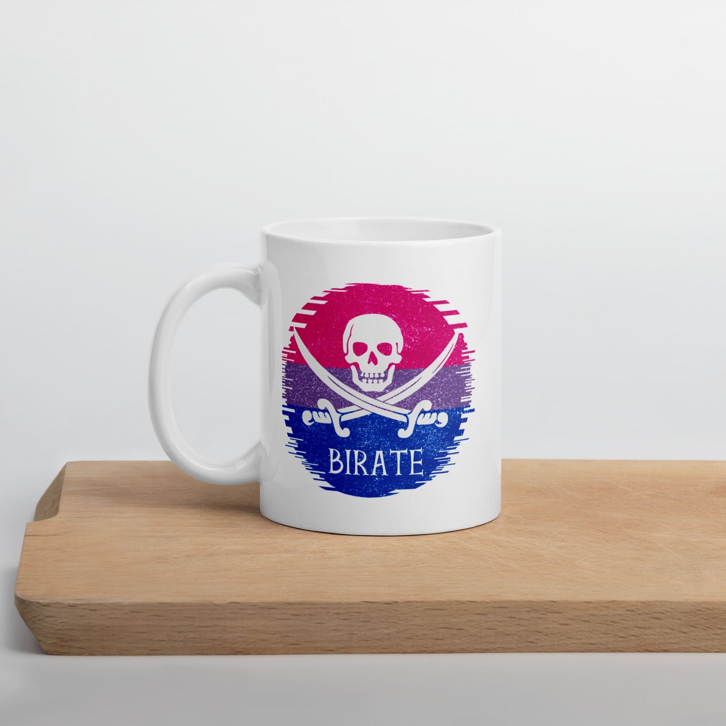 bisexual mug, funny bi pride coffee or tea cup, on table