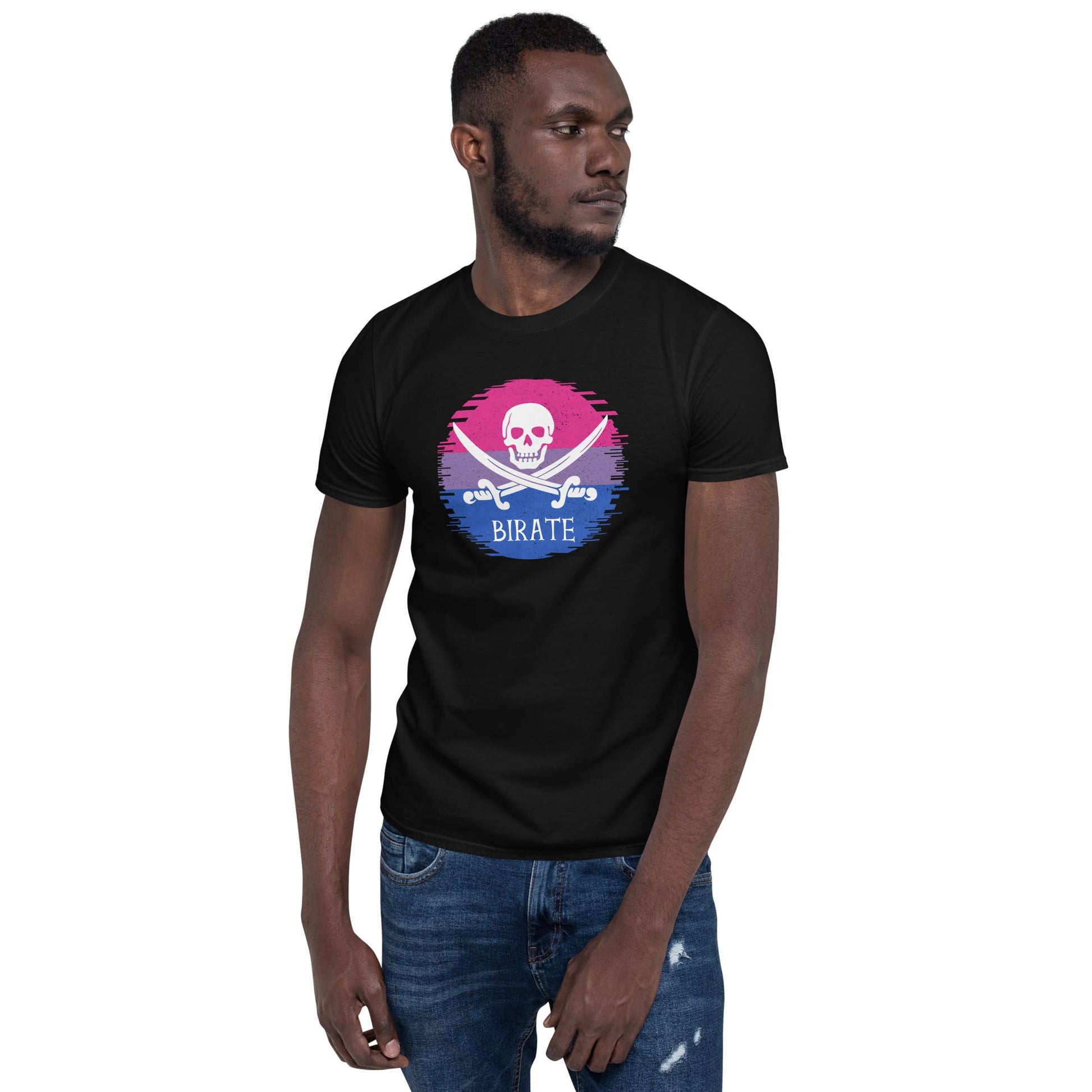 bisexual shirt, funny bi pride pirate, black model