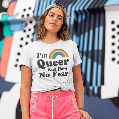 queer shirt, funny LGBTQ tee, in use