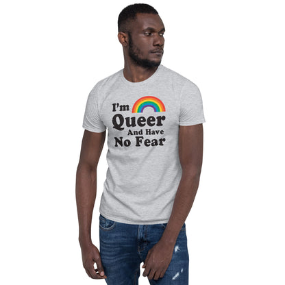 queer shirt, funny LGBTQ tee, model 2