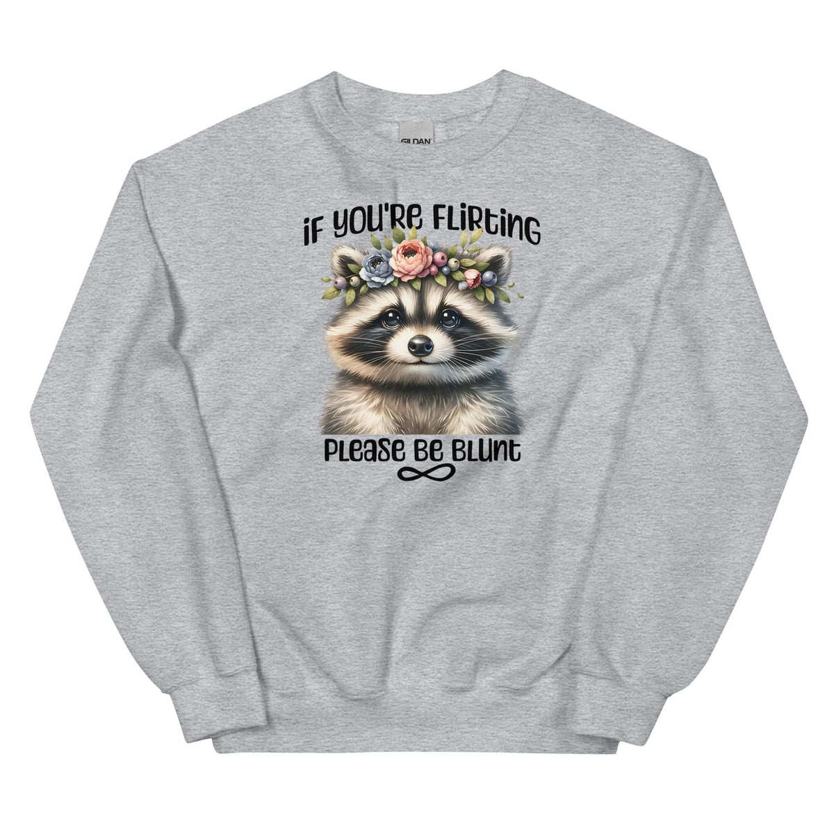 Gray funny autistic sweatshirt with a raccoon graphic and text on a white background