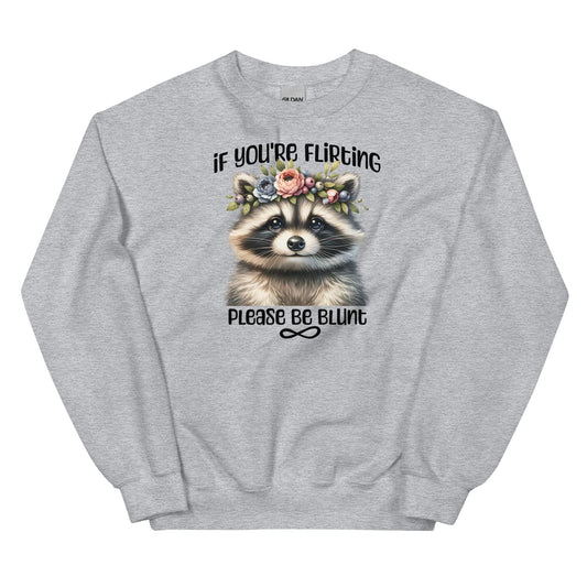 Gray funny autistic sweatshirt with a raccoon graphic and text on a white background