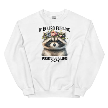 White funny autistic sweatshirt with a raccoon graphic and text on a white background