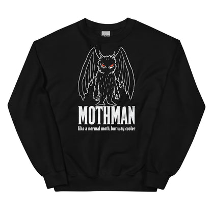 Black sweatshirt with Mothman graphic and text on a white background