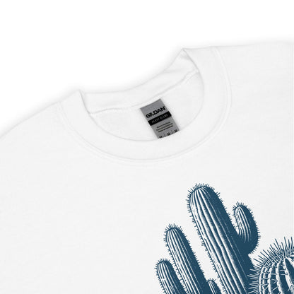 White asexual shirt with blue cactus design and Gildan label on a white background