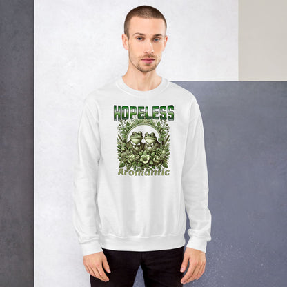 man wearing funny aromantic frogs sweatshirt