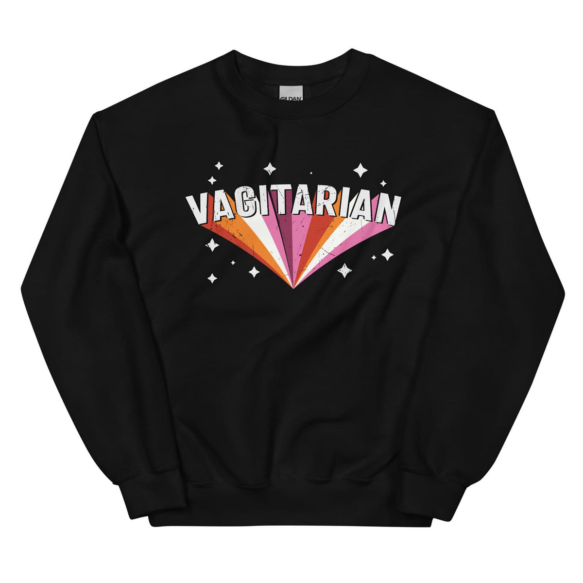 Black lesbian sweatshirt with 'VAGITARIAN' design on a white background
