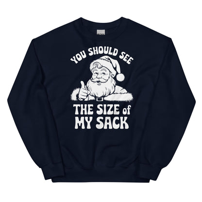 Black sweatshirt with naughty Santa Claus graphic and text on a white background