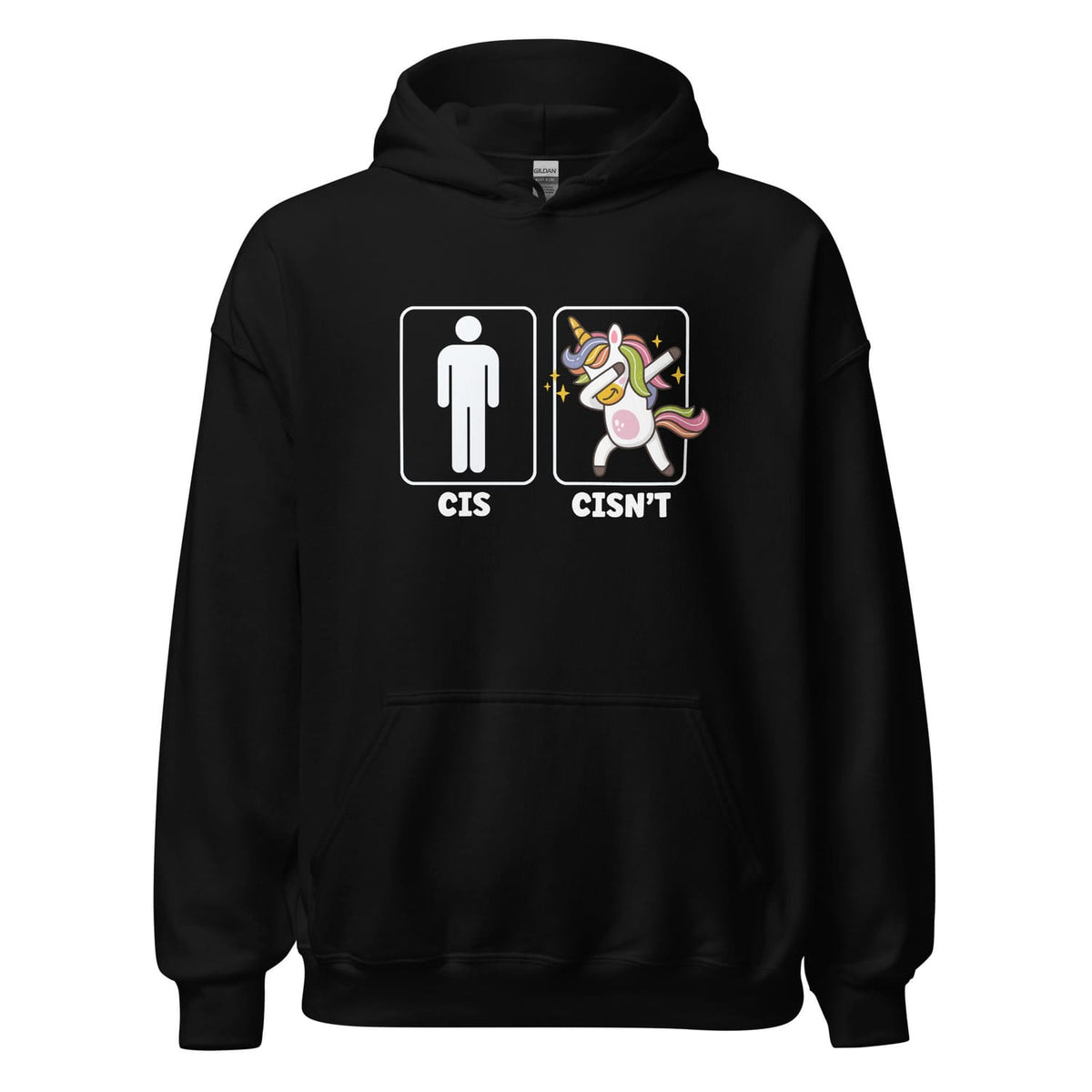 Black hoodie with funny non cisgender design on a white background