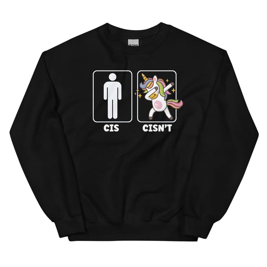 Black sweatshirt with a non cisgender design on a white background