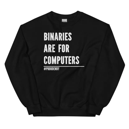 Funny nonbinary sweatshirt with white text on a white background