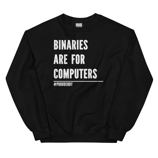 Funny nonbinary sweatshirt with white text on a white background