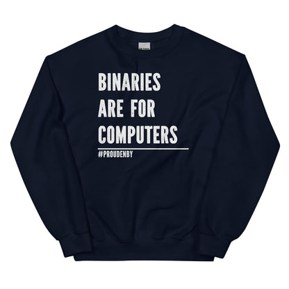 Navy sweatshirt with white text on a white background